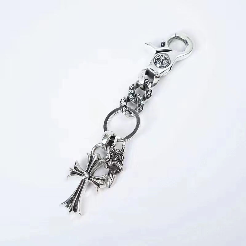 Authentic Chrome Hearts Chrome Hearts Sterling Silver Cross & Dagger Keychain – front view