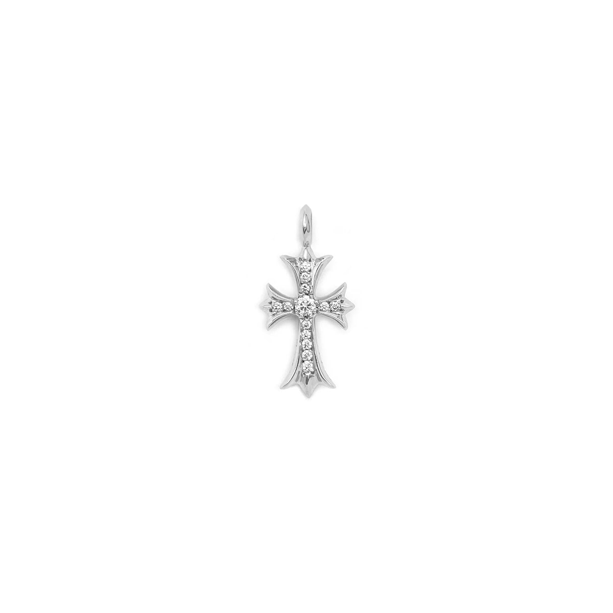 Chrome Hearts Tiny CH Cross Pendant with Diamonds – necklace front view