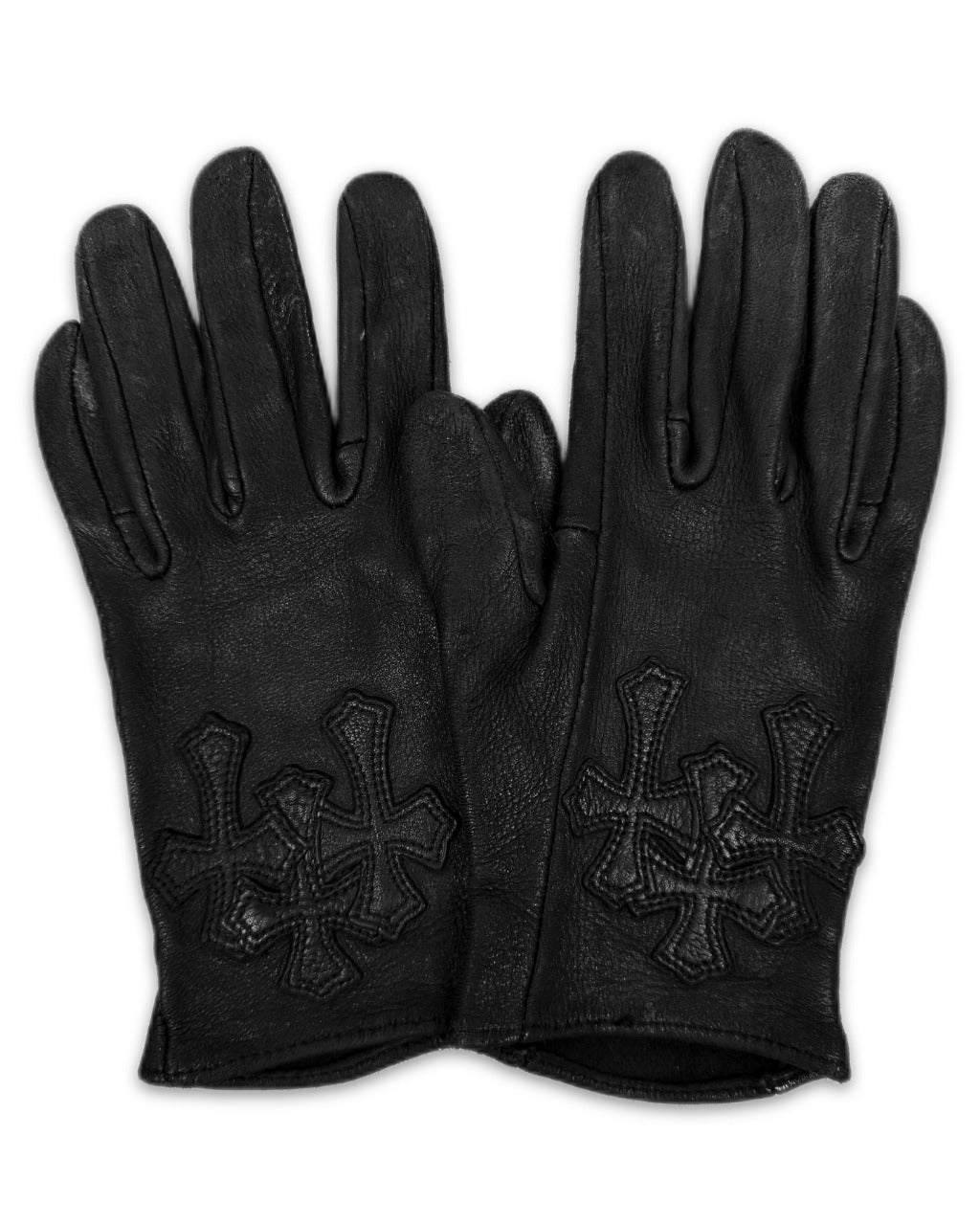Chrome Hearts Triple Cross Leather Gloves – gloves front view