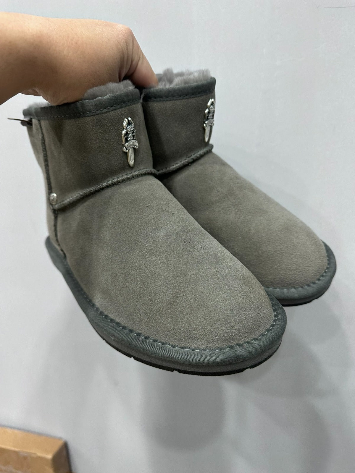 Chrome Hearts UGGS Gray Cross Boots Low – shoes front view