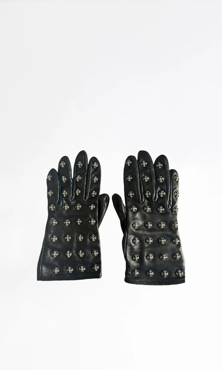 Chrome Hearts leather gloves – cross charms – gloves front view