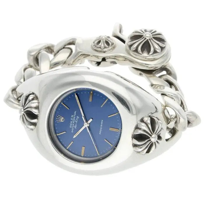 Chrome Hearts x Rolex Air King Blue Dial Watch – watch front view