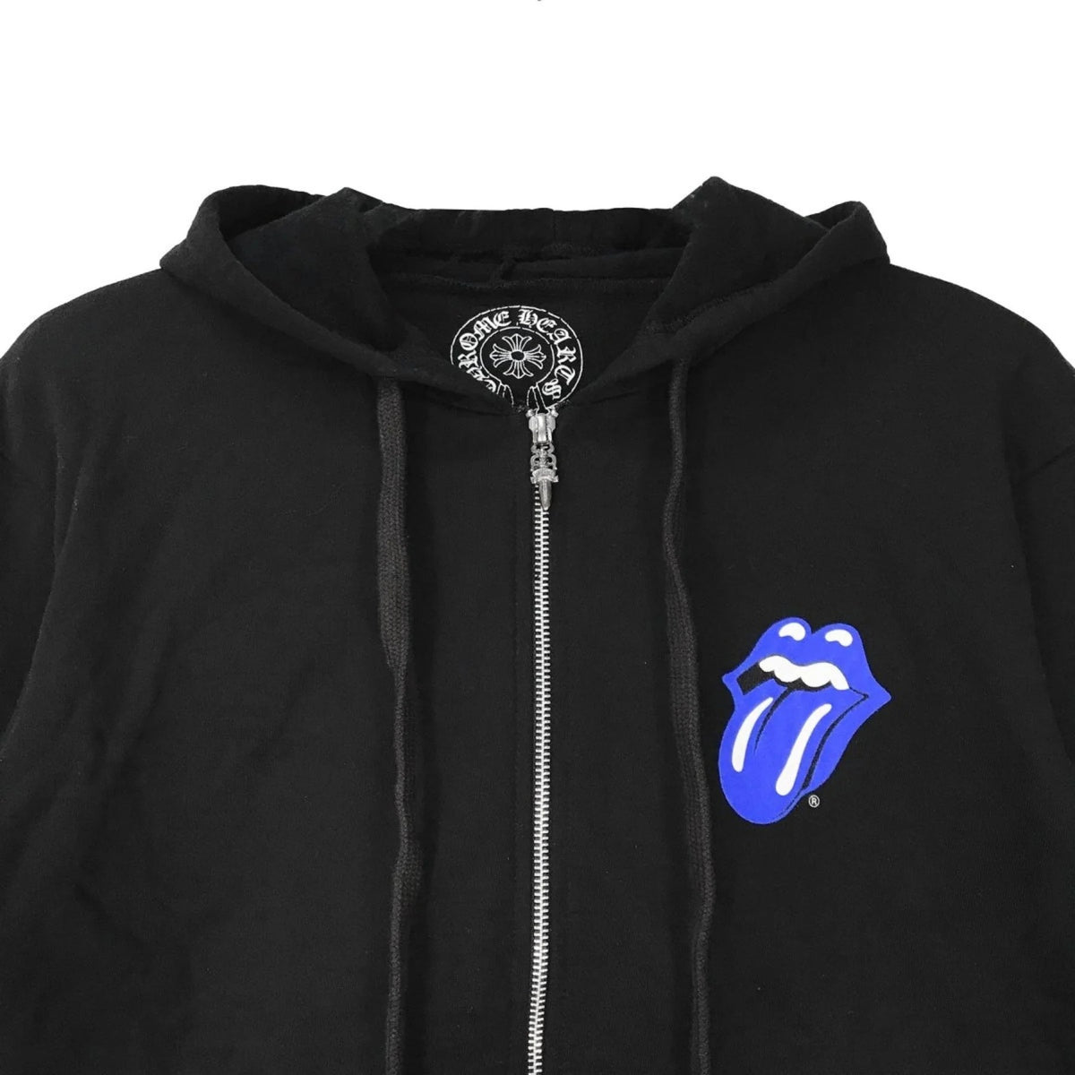 Authentic Chrome Hearts Chrome Hearts Rolling Stone Horseshoe Logo Zip Up Hoodie – front view