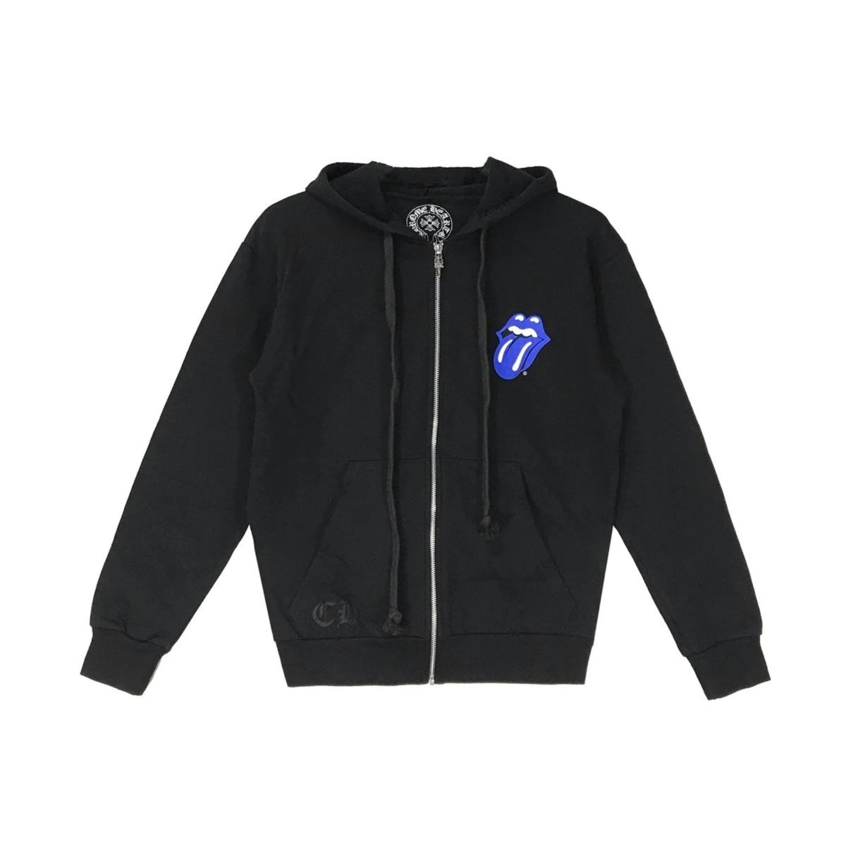 Authentic Chrome Hearts Chrome Hearts Rolling Stone Horseshoe Logo Zip Up Hoodie – front view