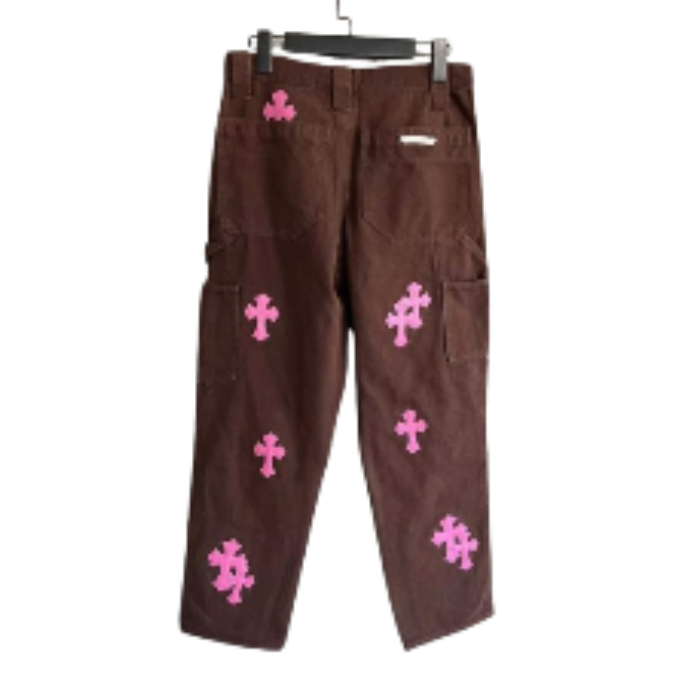 Authentic Chrome Hearts Chrome Style Brown Carpenter Hearts Pants – front view