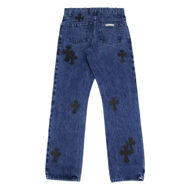 Authentic Chrome Hearts Cross Leather Patches Jeans â€“ front view