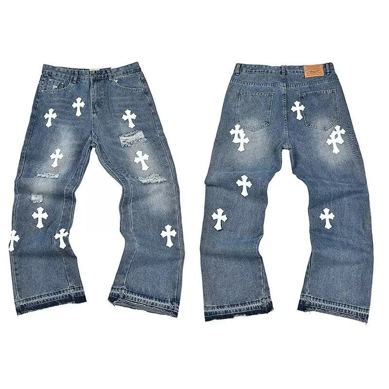 Authentic Chrome Hearts Cross on Jeans – pants front view