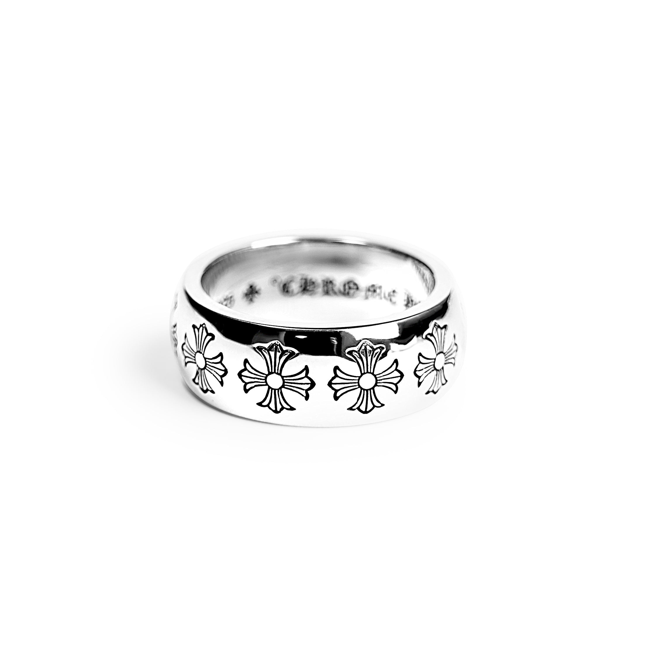 Authentic Chrome Hearts Etched Plus Band Ring – ring front view