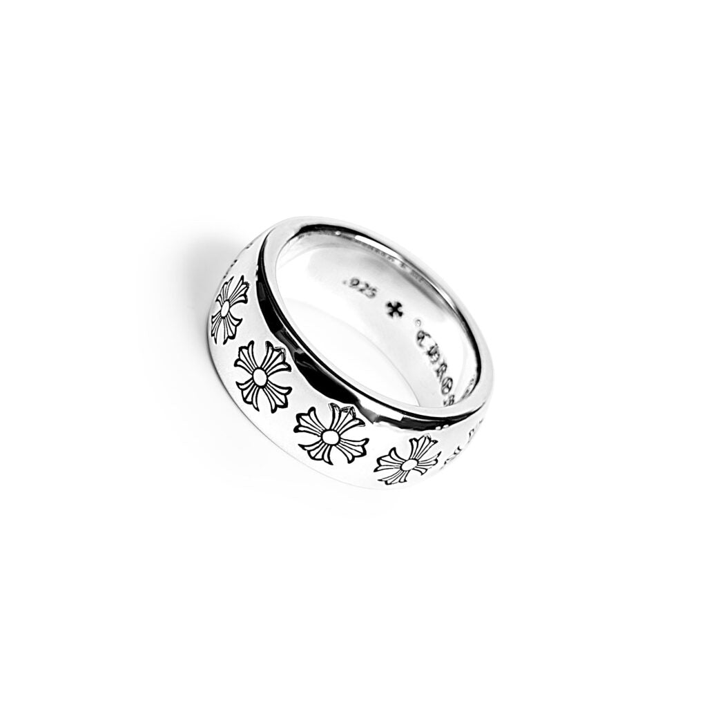 Authentic Chrome Hearts Etched Plus Band Ring – ring back view