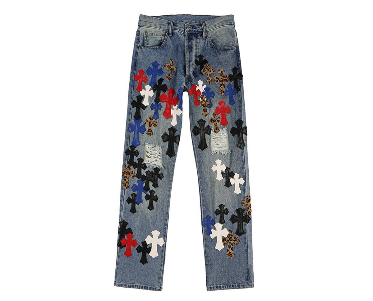 Authentic Chrome Hearts Firmranch Leather Leopard Cross Pants – pants front view