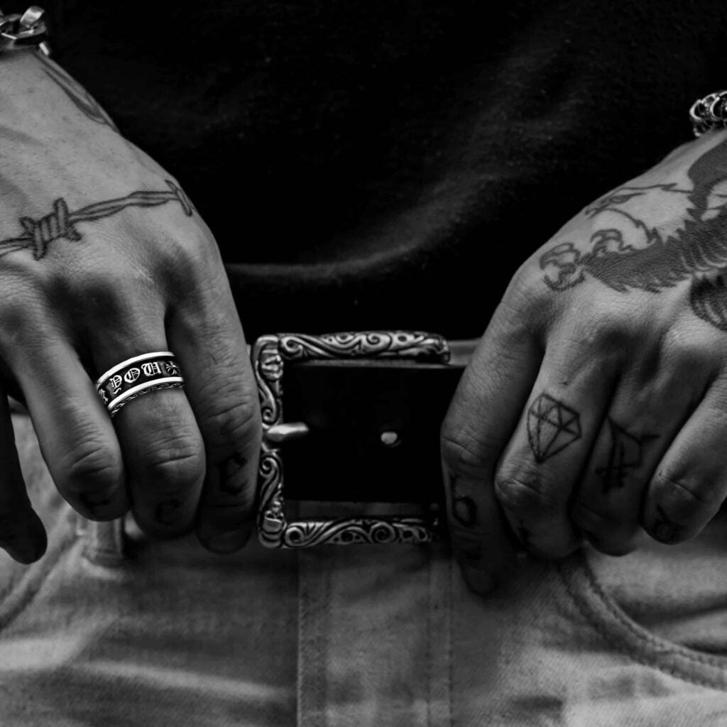 Authentic Chrome Hearts Fuck You Spinner Ring – ring detail close-up