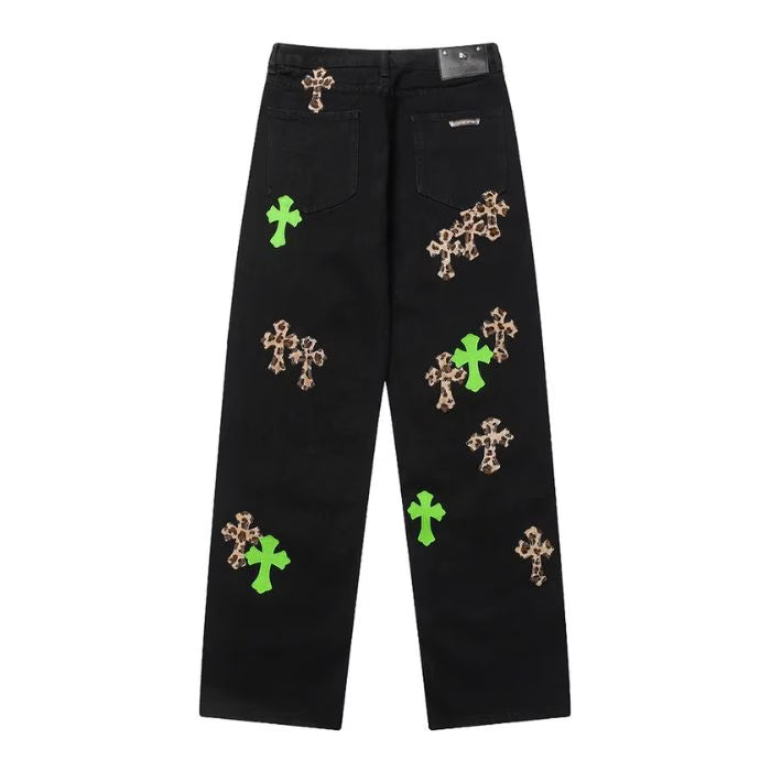 Authentic Chrome Hearts Leather Patches Jeans â€“ front view