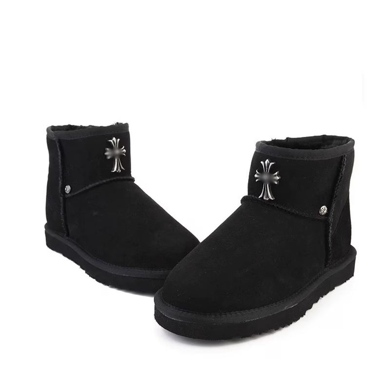 Authentic Chrome Hearts Chrome Hearts Gothic Cross Ultra Mini UGG Boots Black â€“ front view