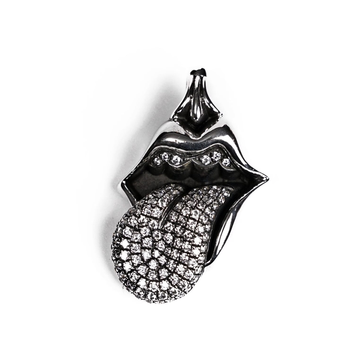 Authentic Chrome Hearts Rolling Stones Tongue & Lip Pendant With Diamond â€“ front view