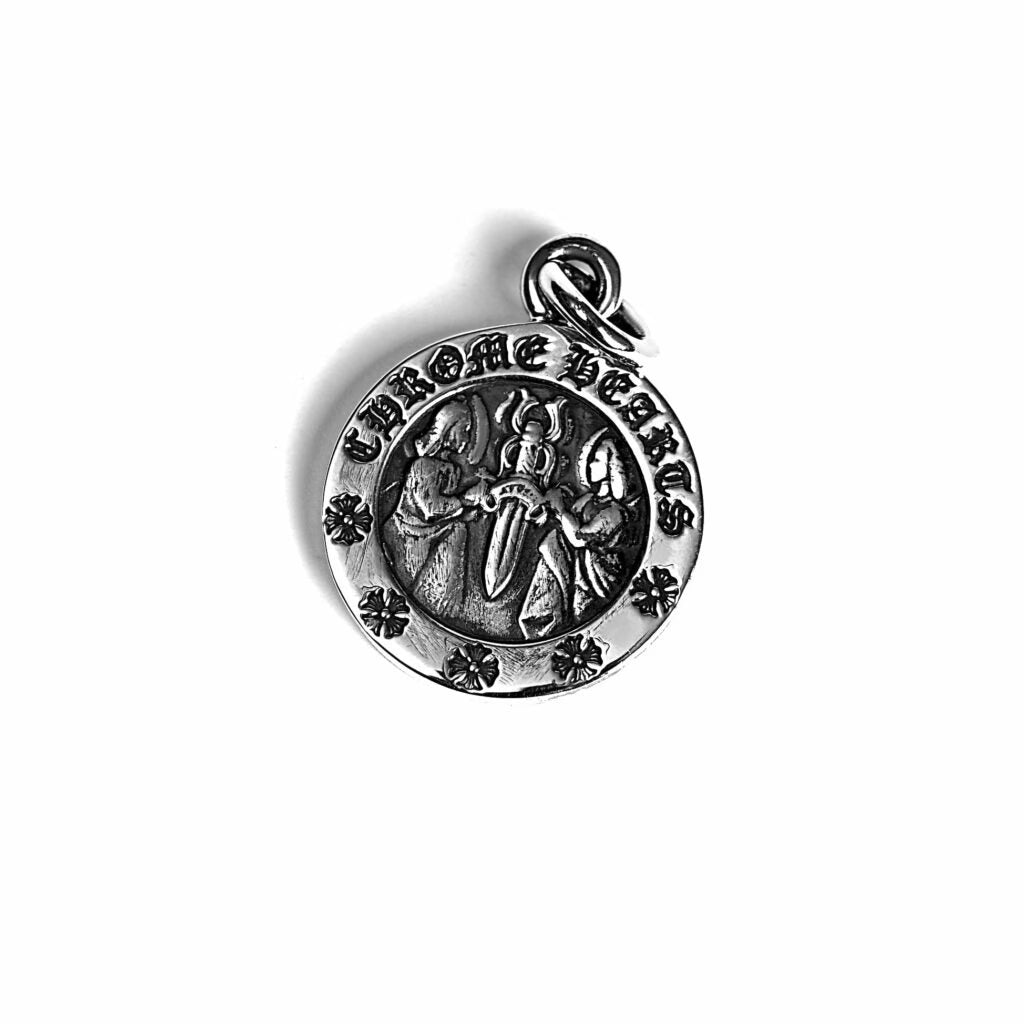 Authentic Chrome Hearts Round Angel Medallion Charm â€“ front view