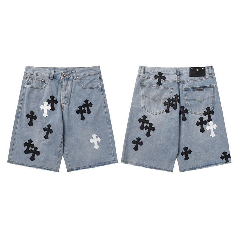Authentic Chrome Hearts Chrome Hearts Black Denim Multi-Color Cross Patch Shorts – front view