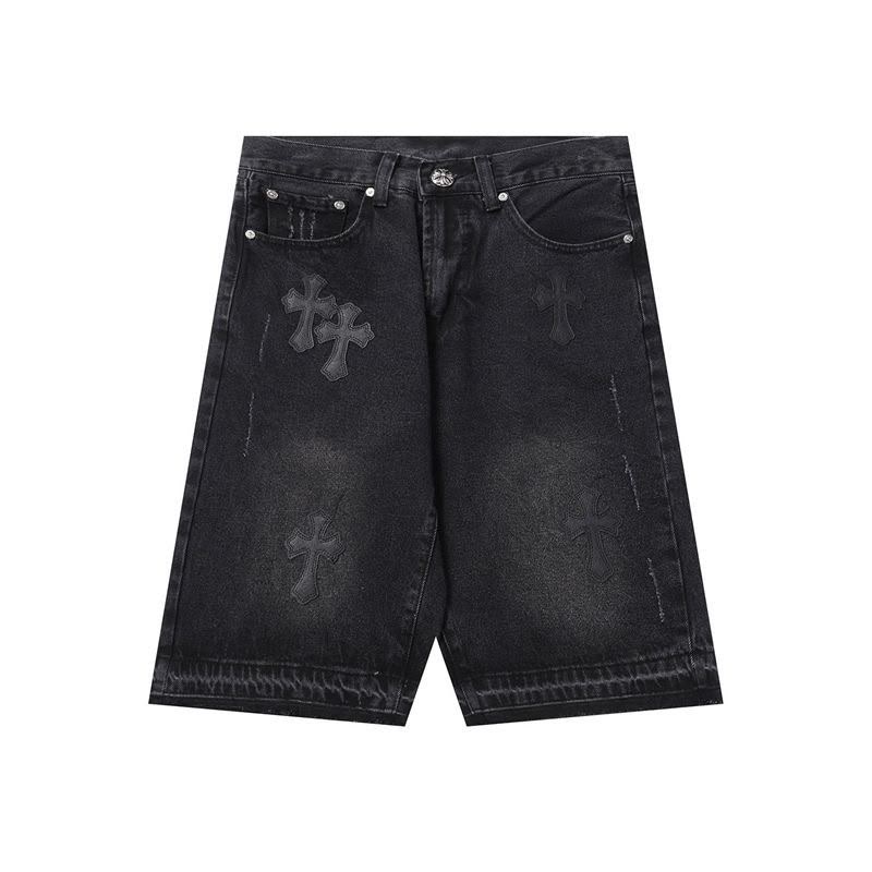 Authentic Chrome Hearts Chrome Hearts Tonal Black Denim Cross Patch Shorts – front view