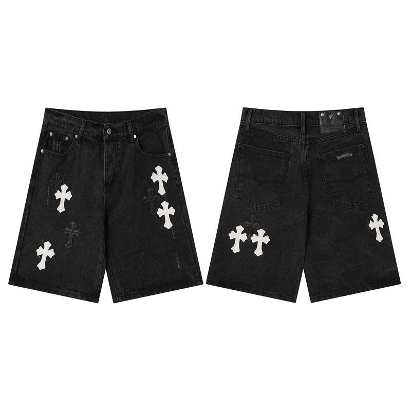 Authentic Chrome Hearts Chrome Hearts Black & White Cross Denim Shorts – front view