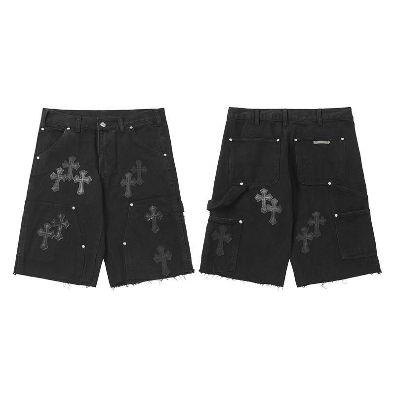 Authentic Chrome Hearts Chrome Hearts Double Knee Black Workwear Cross Shorts – front view