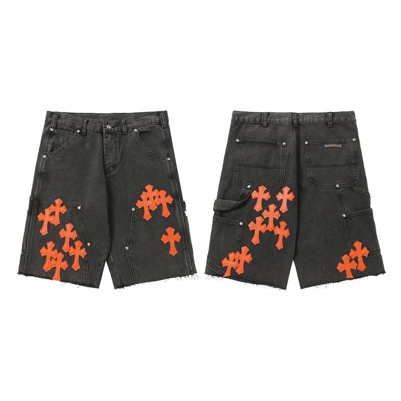 Authentic Chrome Hearts Chrome Hearts Orange Cross Patch Workwear Shorts – front view