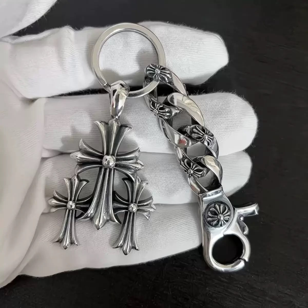 Chrome Hearts Triple Cross Keychain Ring - Chrome Hearts Ring (photo 1)