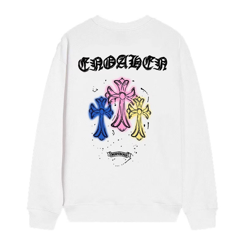 Authentic Chrome Hearts Chrome Hearts Neon Trinity Cross Long Sleeve Tee White â€“ front view