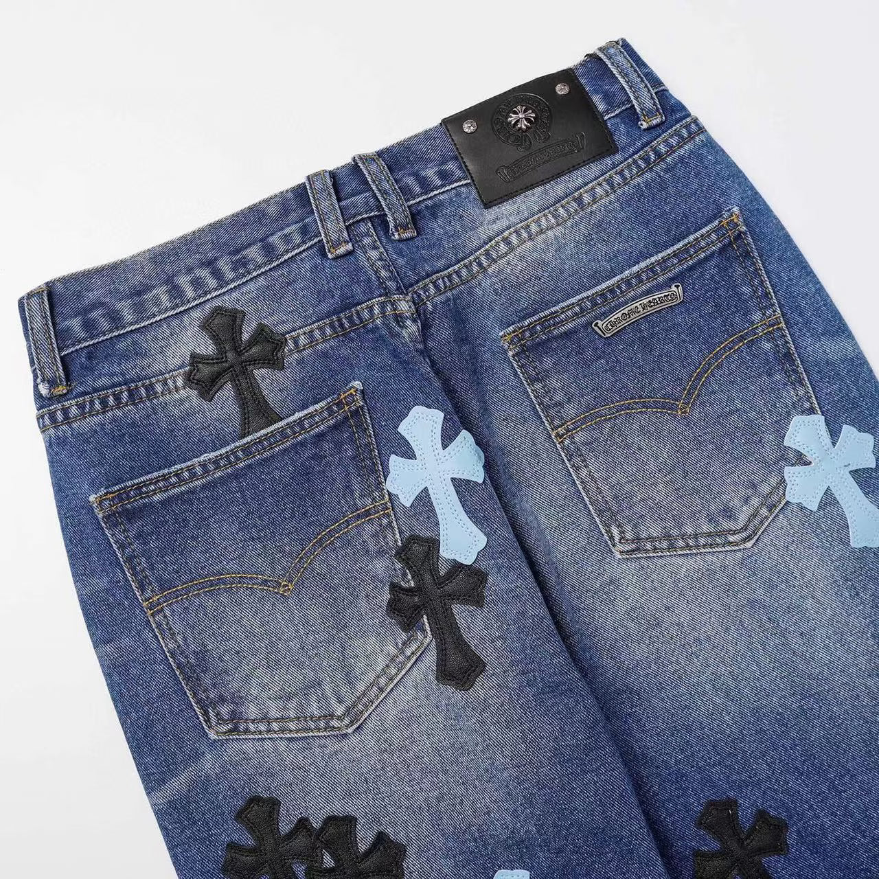 Authentic Chrome Hearts Chrome Hearts Black & Cyan Cross Patch Denim â€“ front view