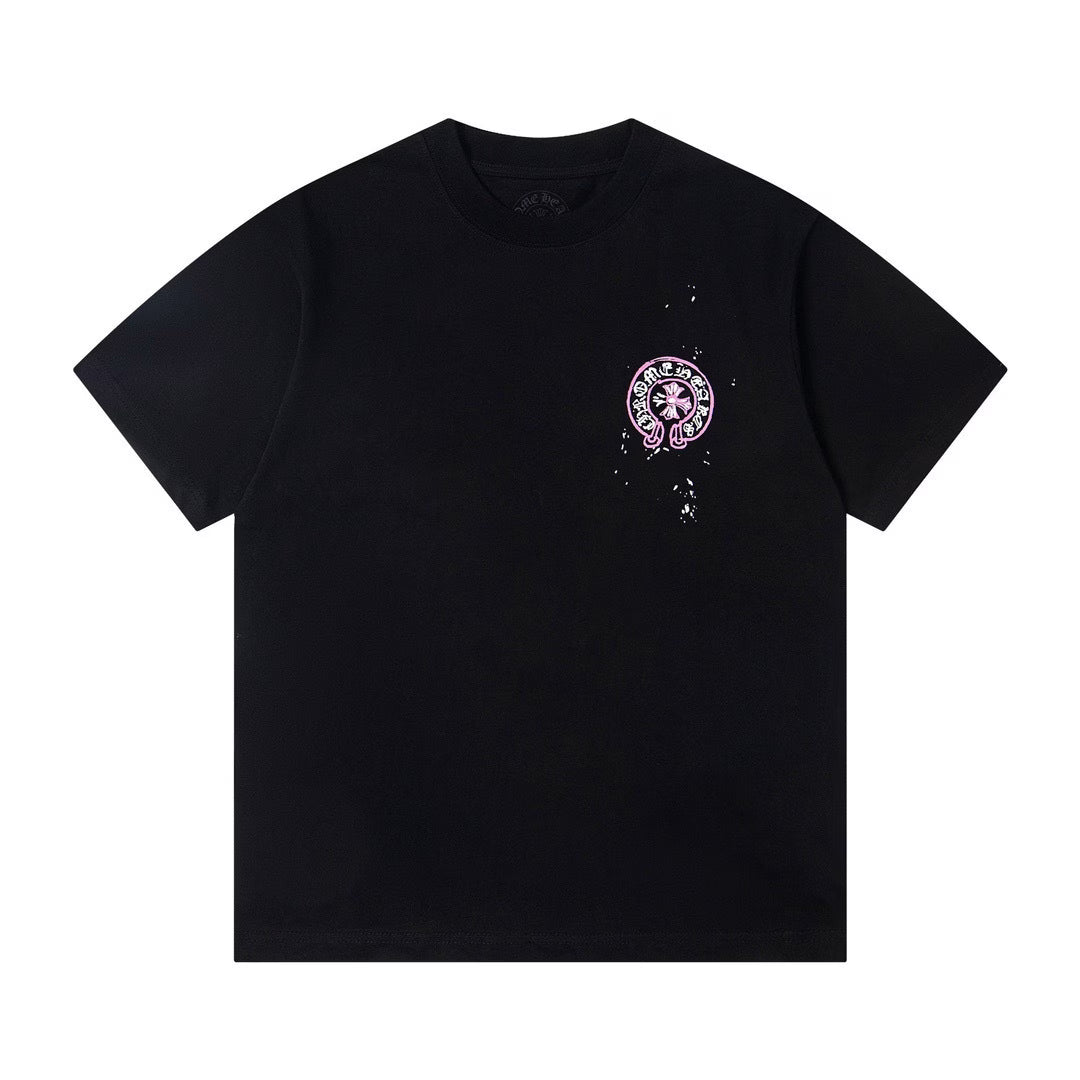 Authentic Chrome Hearts Chrome Hearts Pink Sketch Cross Tee Black â€“ front view