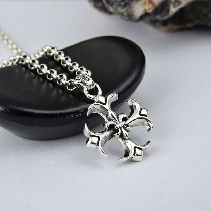Authentic Chrome Hearts Chrome Hearts Fleur Cross Pendant Necklace â€“ front view