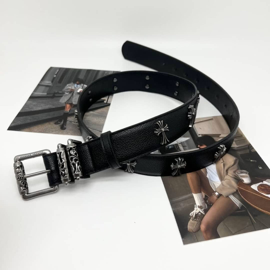 Authentic Chrome Hearts Chrome Hearts Cross Stud Belt â€“ front view