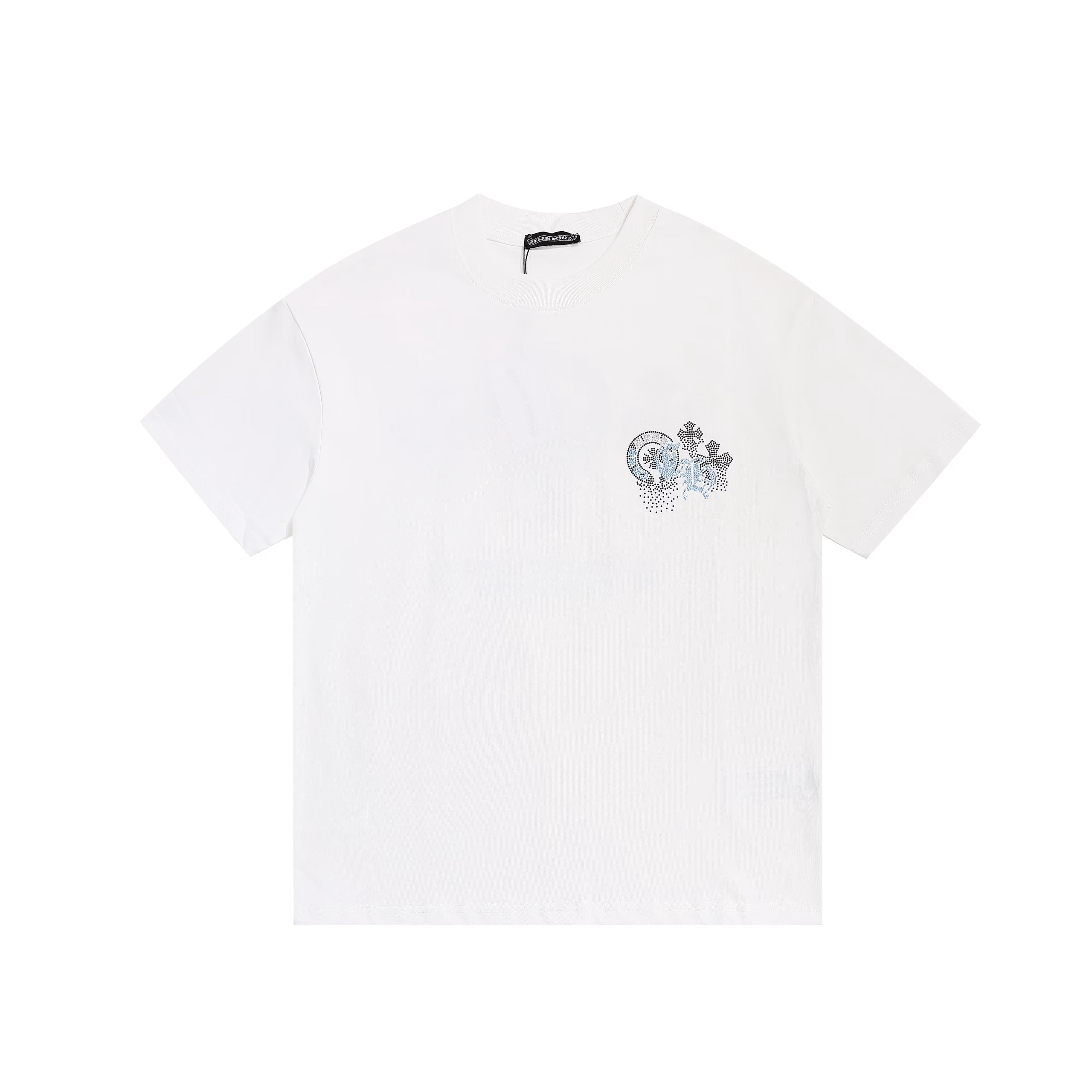 Authentic Chrome Hearts Chrome Hearts White Ice Blue Crystal Cross Tee â€“ front view