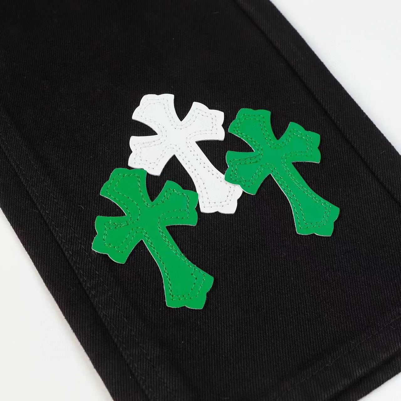 Authentic Chrome Hearts Chrome Hearts Cross Green & White Patch Jeans â€“ front view