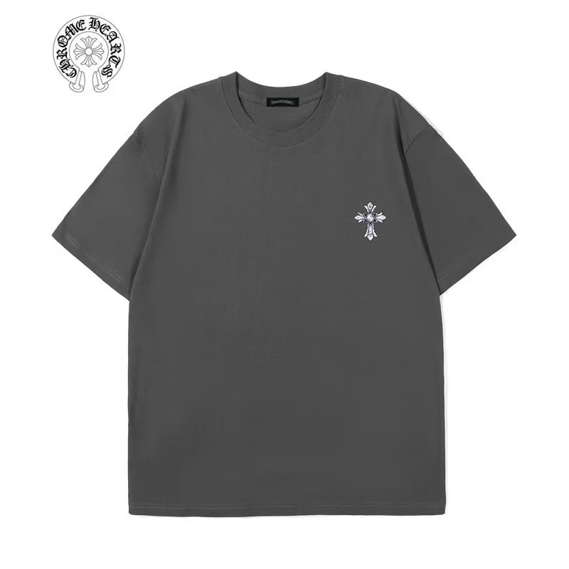 Authentic Chrome Hearts Chrome Hearts Grey Floral Cross Back Graphic Tee â€“ front view