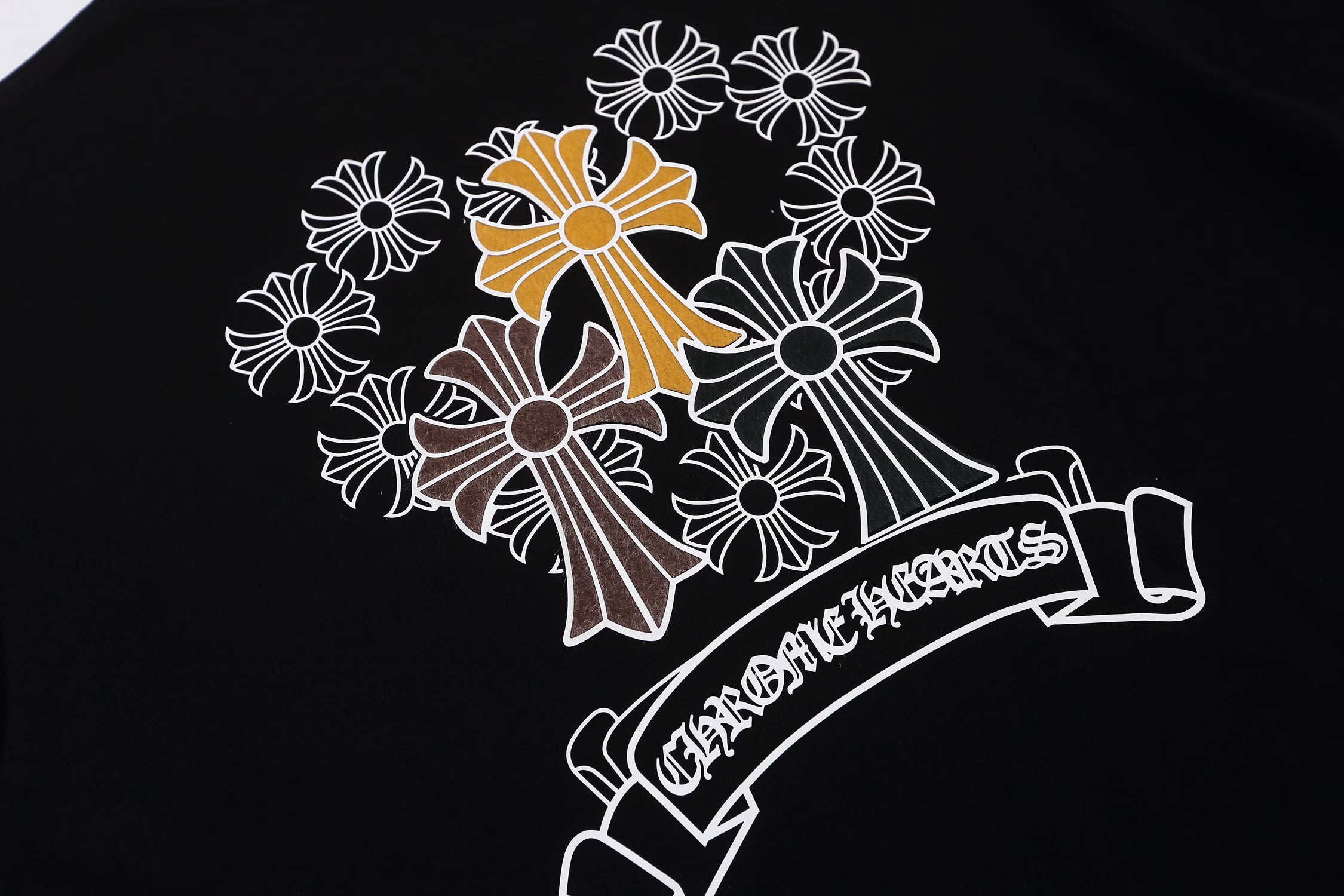 Authentic Chrome Hearts Chrome Hearts Black Gold Floral Cross Logo Tee â€“ front view
