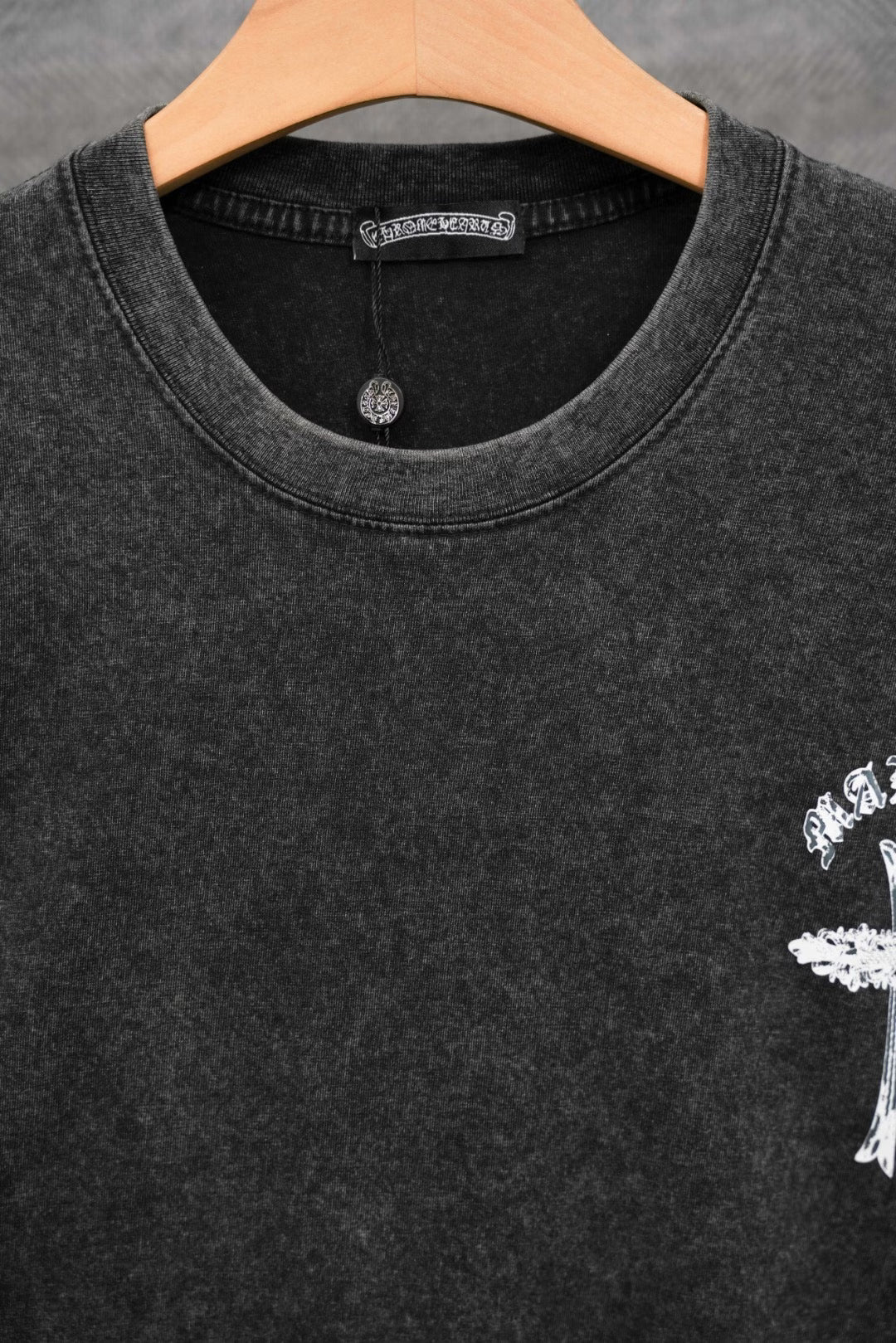 Authentic Chrome Hearts Chrome Hearts Cemetery Cross Logo Tee (Washed Black) â€“ front view