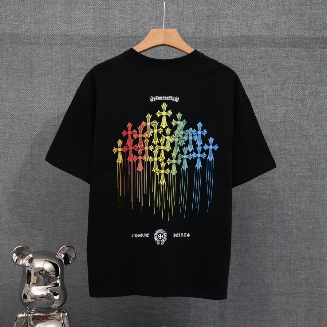 Authentic Chrome Hearts Chrome Hearts Rainbow Cross Drip Tee (Black) â€“ front view