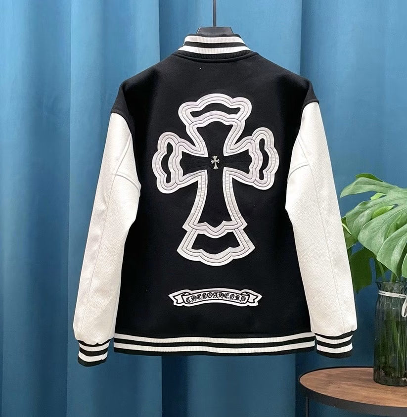 Authentic Chrome Hearts Chrome Hearts Horseshoe Logo Varsity Jacket (Black/White) â€“ front view