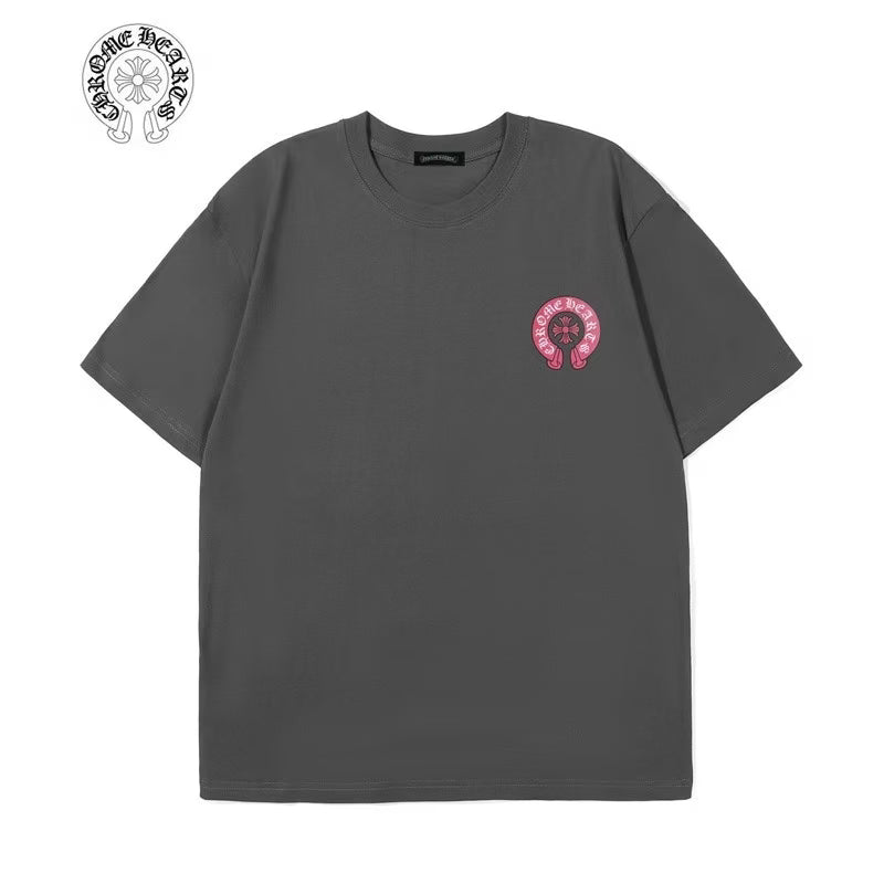 Authentic Chrome Hearts Chrome Hearts Grey Pink Horseshoe Graphic Tee â€“ front view