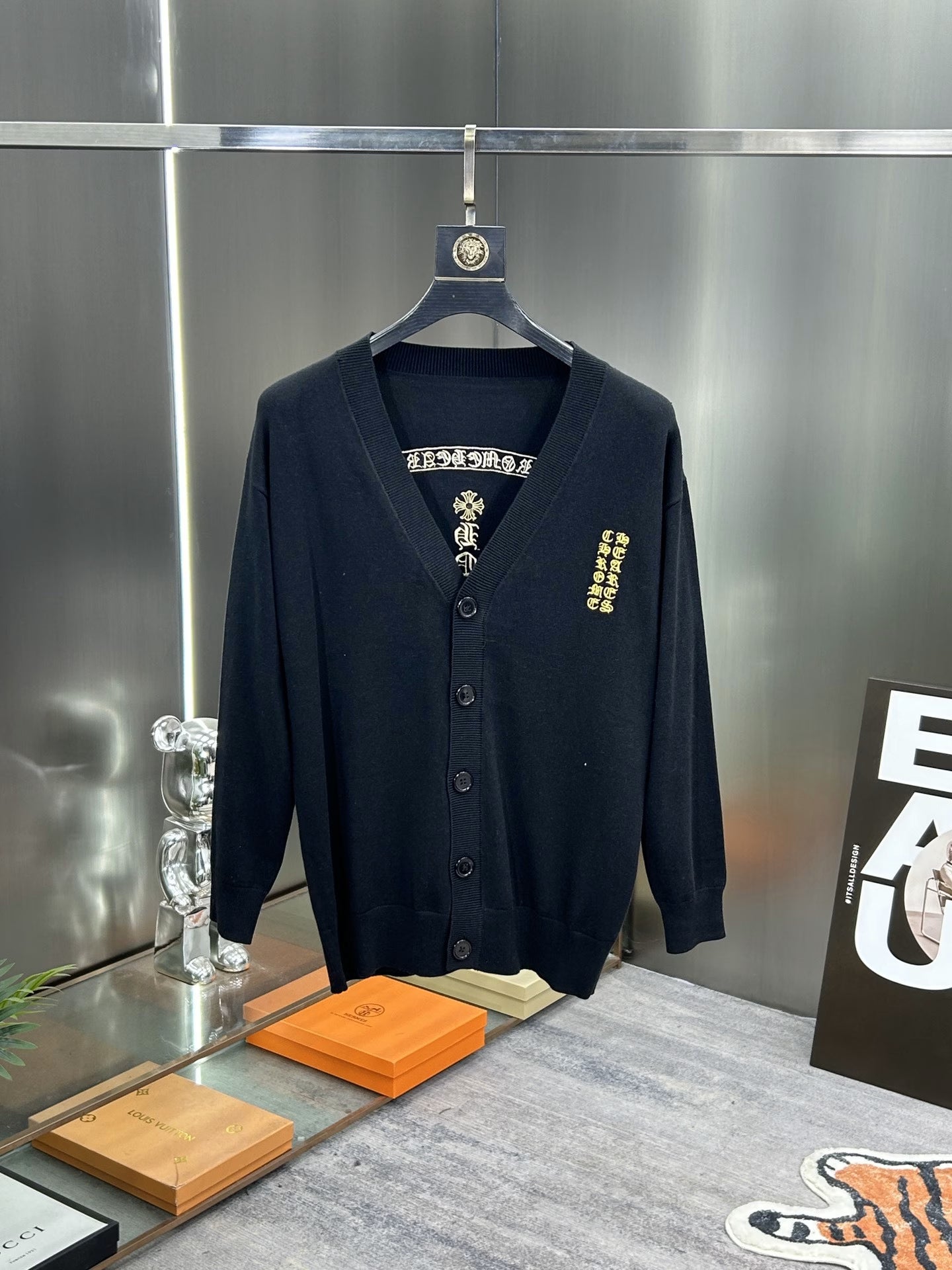 Authentic Chrome Hearts Chrome Hearts Black Logo Knit Cardigan â€“ front view