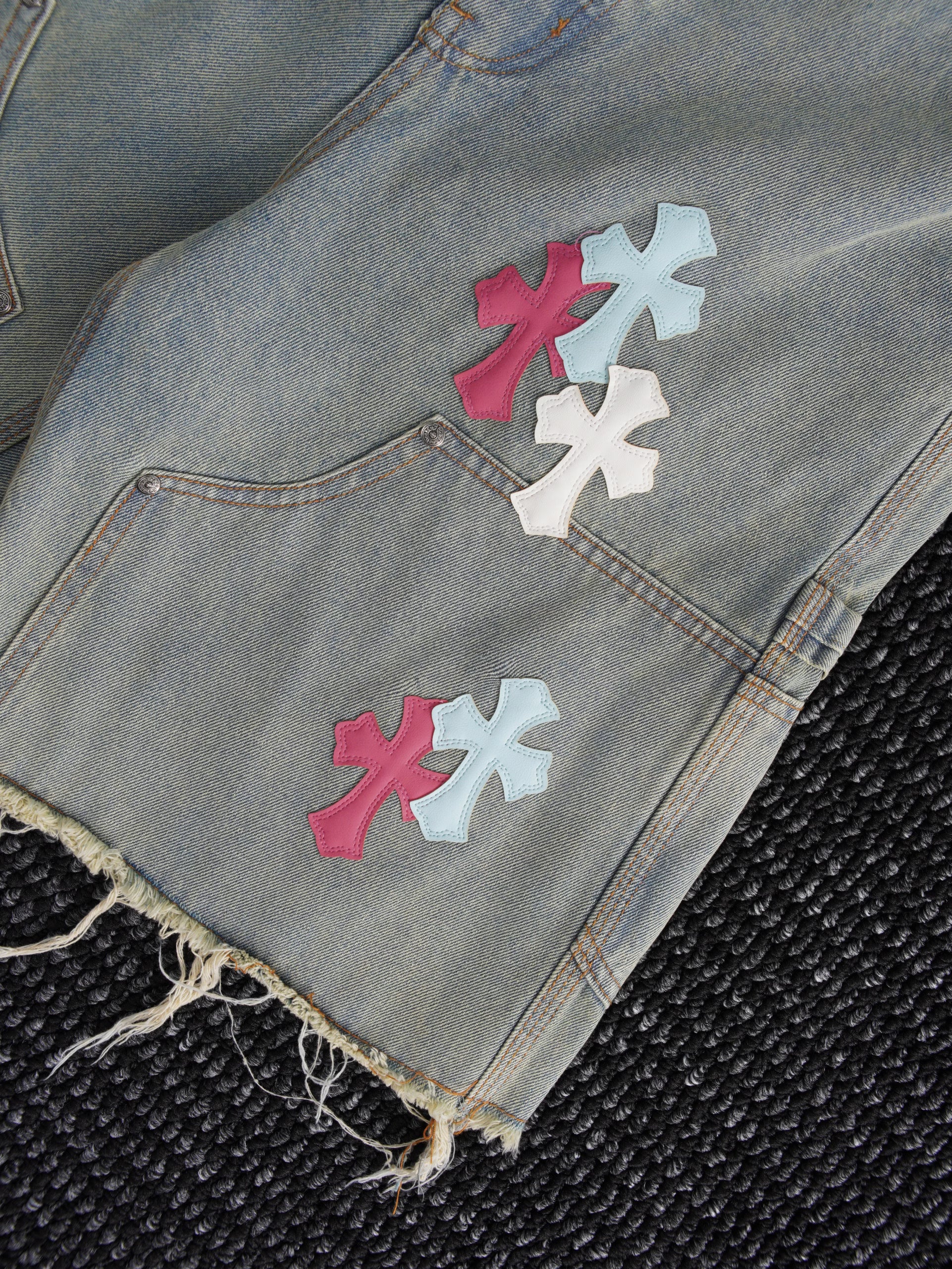 Authentic Chrome Hearts Chrome Hearts Multi Cross Patch Denim Shorts â€“ front view