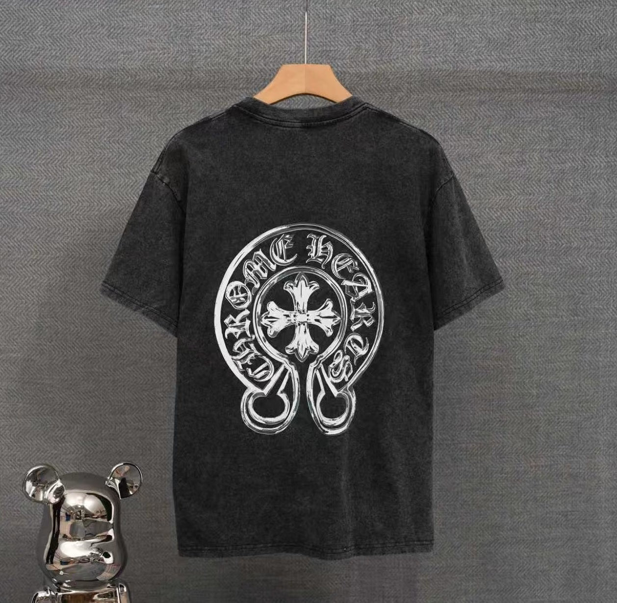 Authentic Chrome Hearts Chrome Hearts Cemetery Cross Logo Tee (Washed Black) â€“ front view