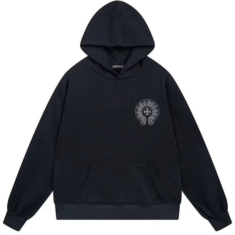 Authentic Chrome Hearts Chrome Hearts Cross Horseshoe Hoodie Black â€“ front view