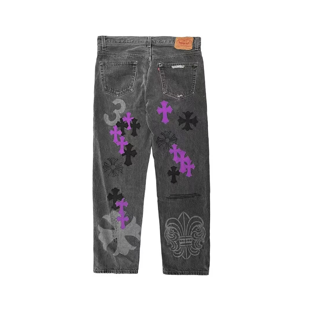 Authentic Chrome Hearts Chrome Hearts Online Exclusive Leviâ€™s Cross Patch Jeans â€“ front view