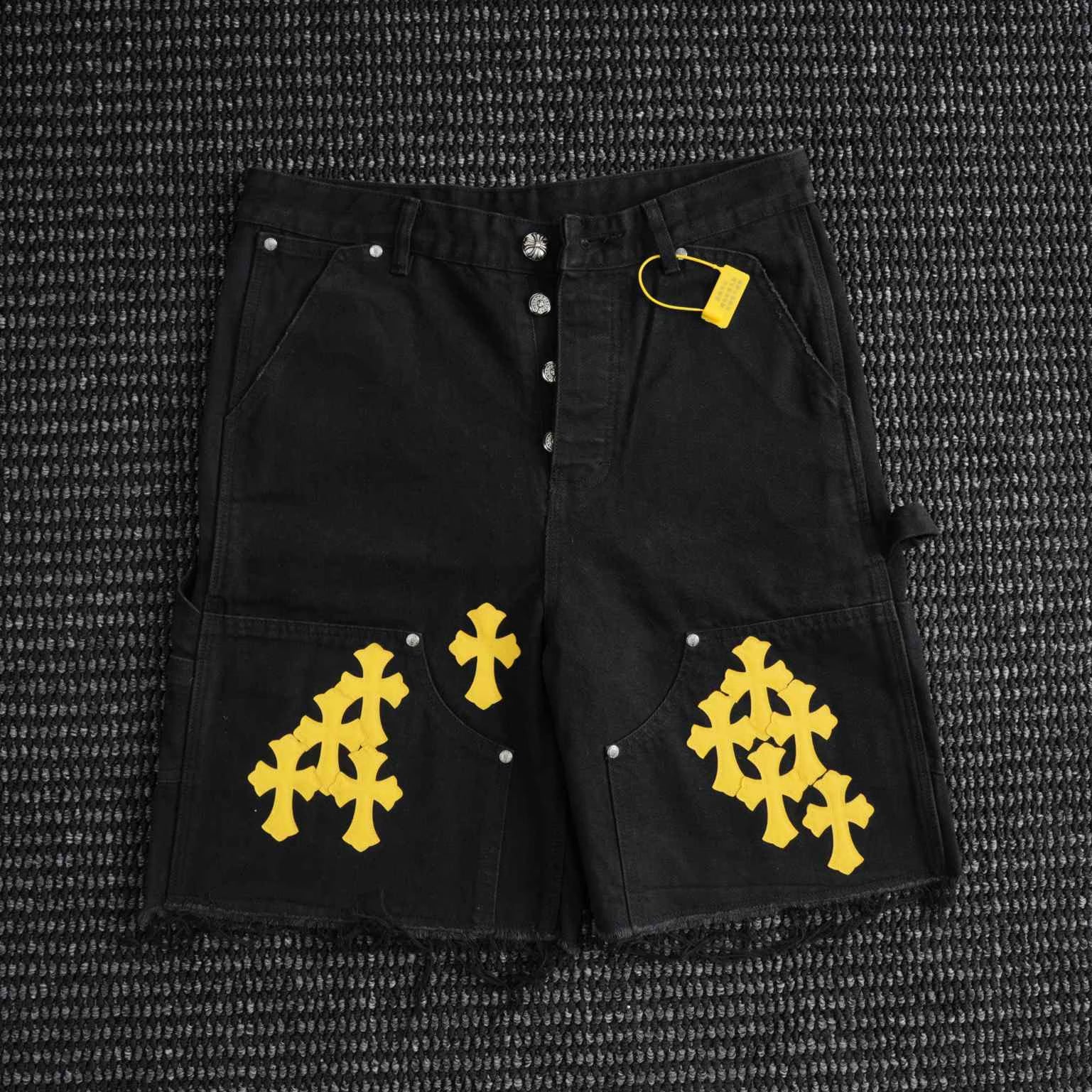 Authentic Chrome Hearts Chrome Hearts Yellow Cross Denim Shorts â€“ front view