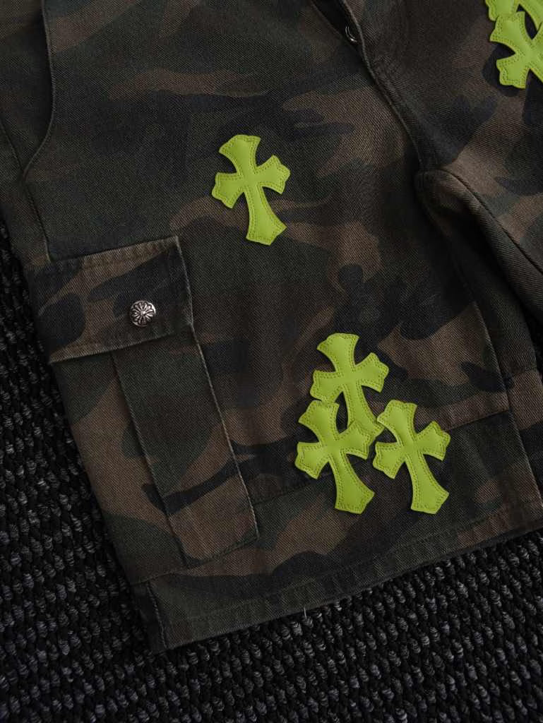 Authentic Chrome Hearts Chrome Hearts Camo Neon Cross Cargo Shorts â€“ front view