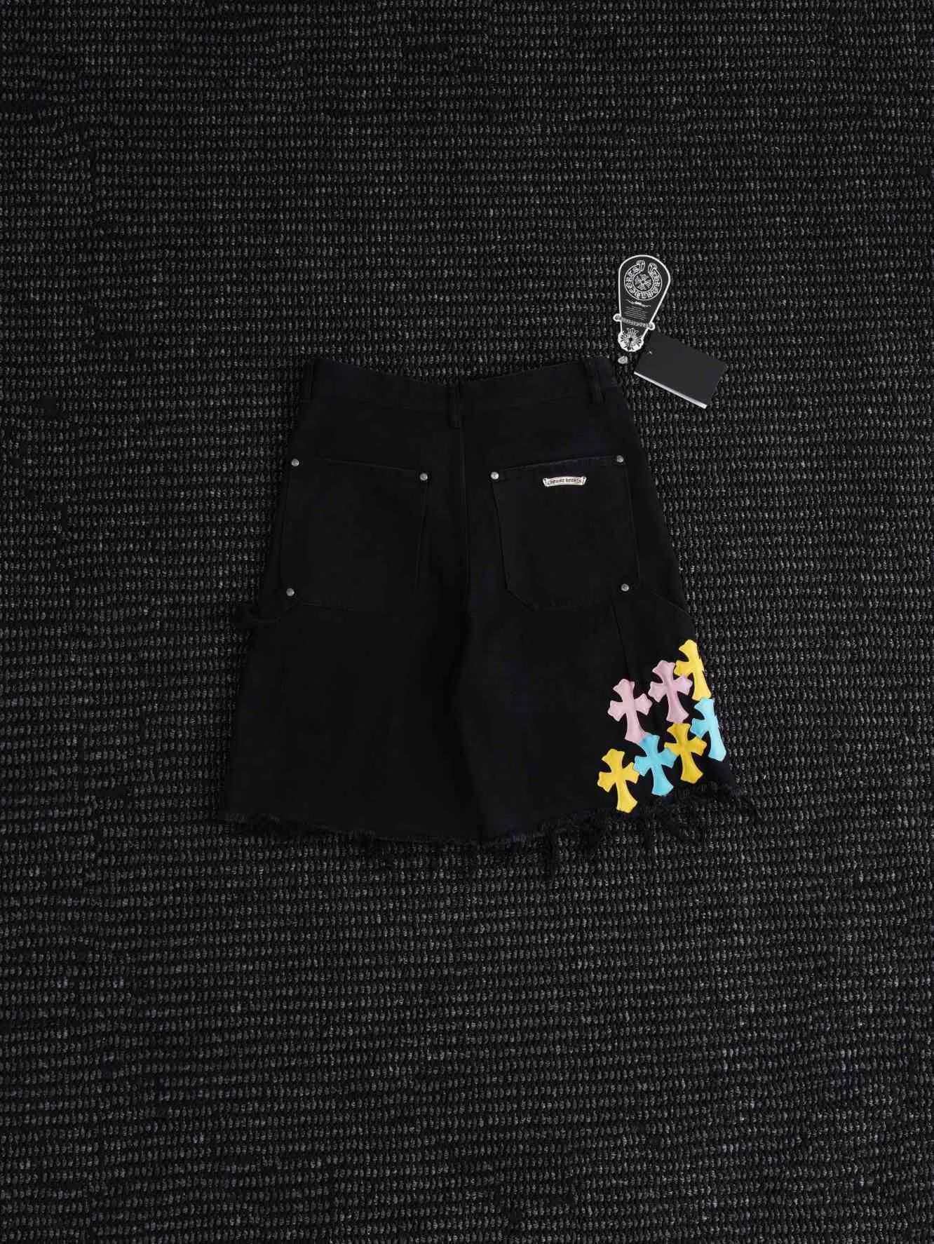 Authentic Chrome Hearts Chrome Hearts Multi Cross Black Denim Shorts â€“ front view