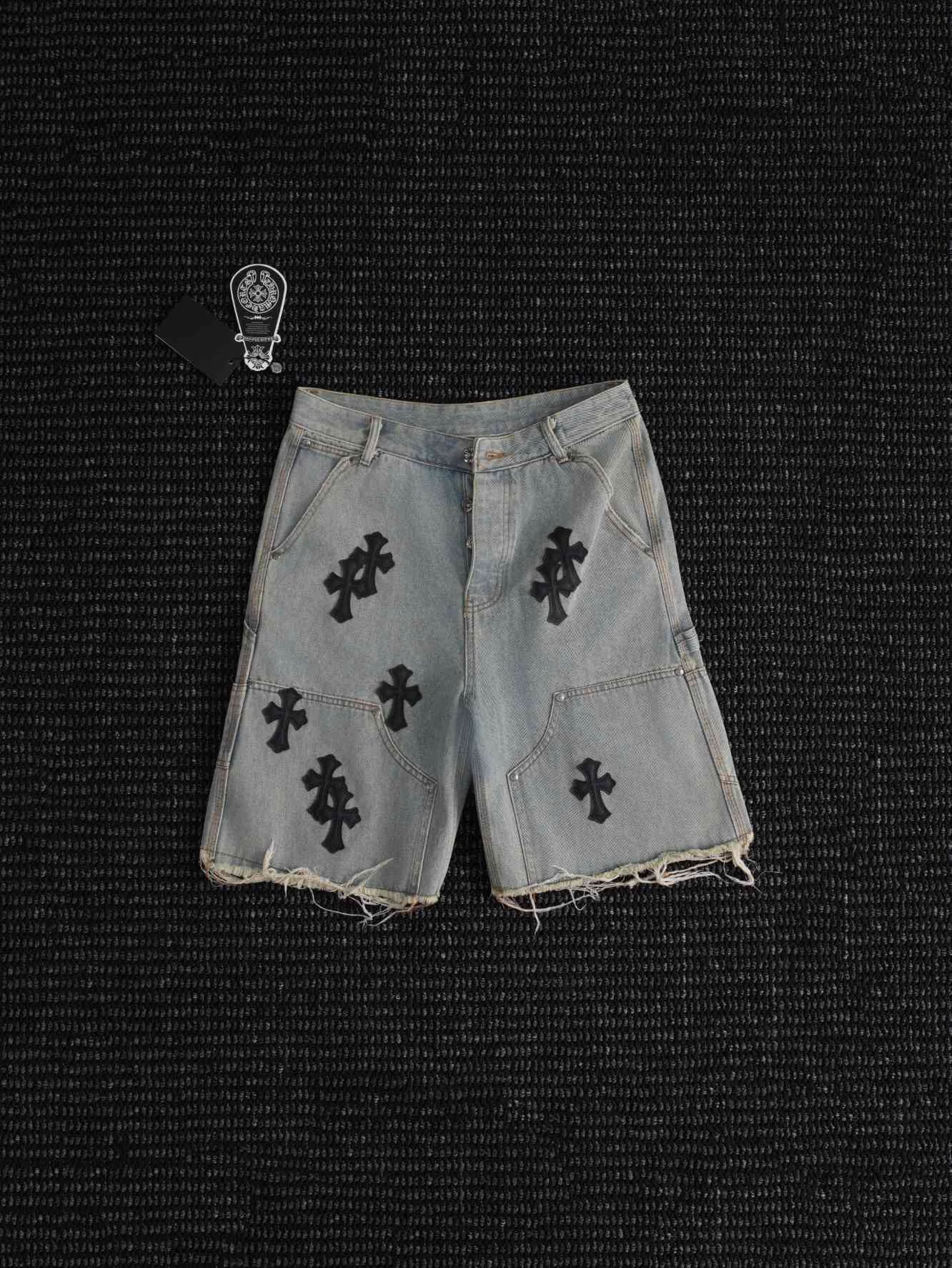 Authentic Chrome Hearts Chrome Hearts Black Cross Denim Shorts â€“ front view
