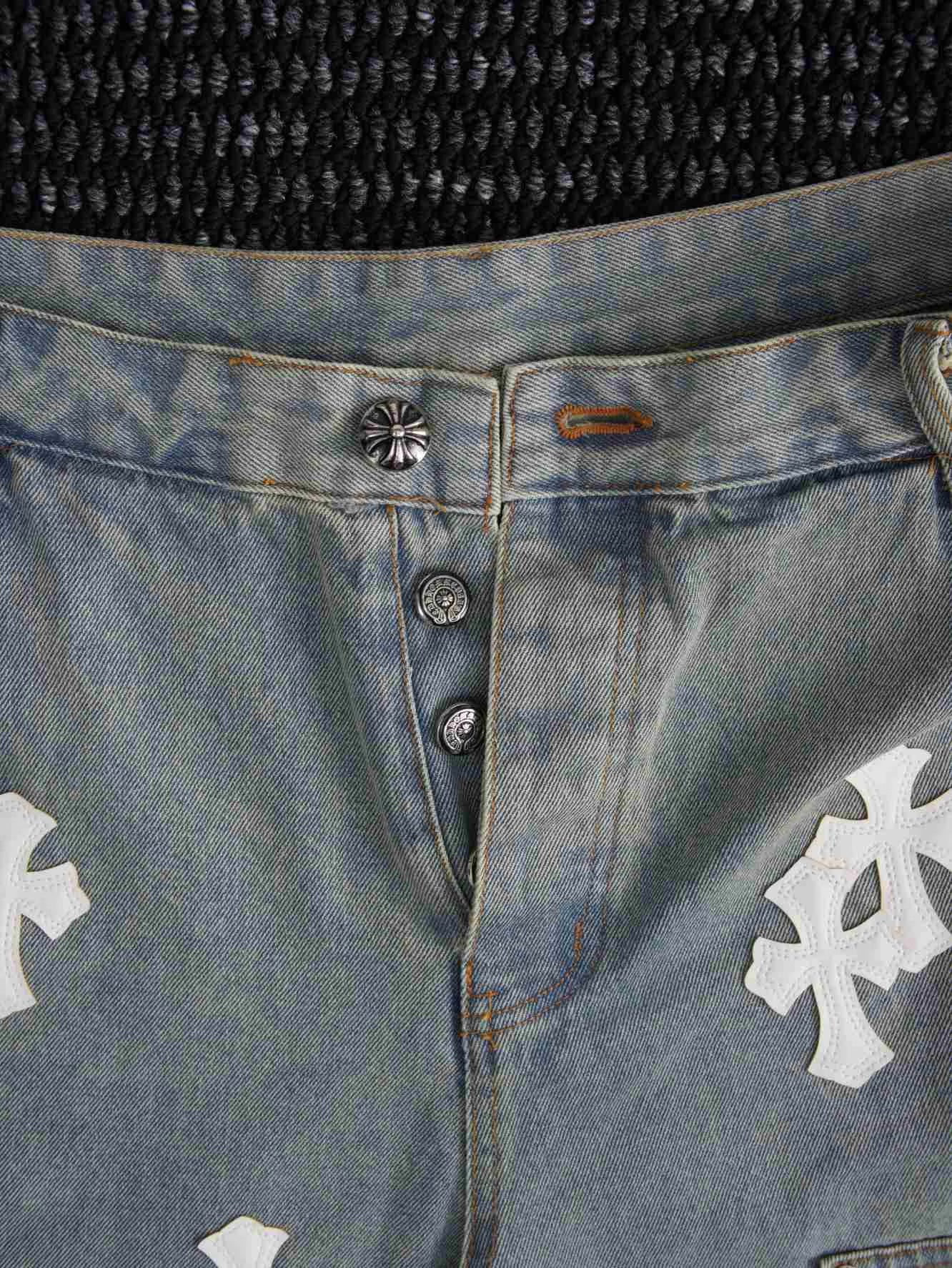 Authentic Chrome Hearts Chrome Hearts White Cross Denim Shorts â€“ front view