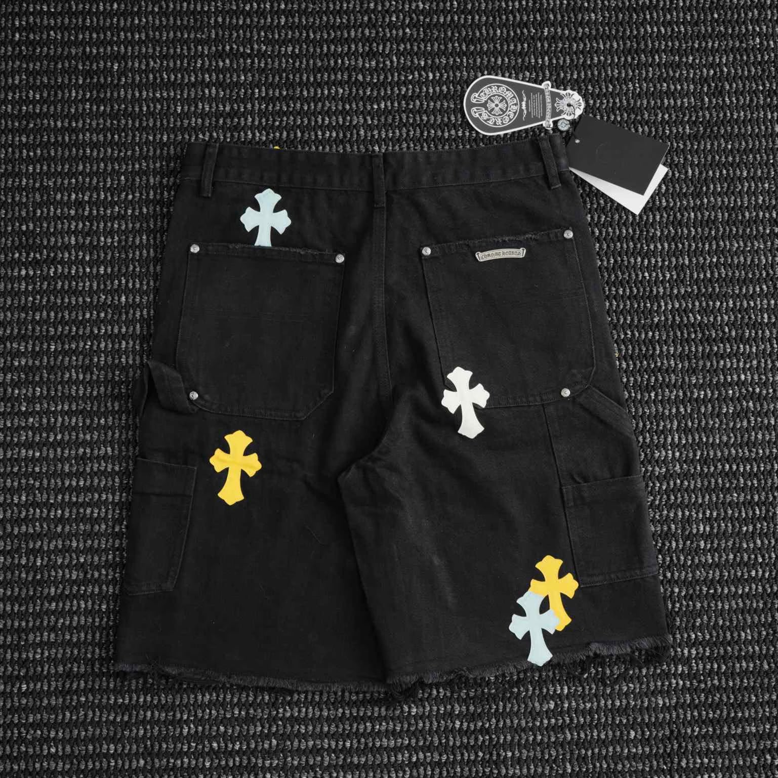 Authentic Chrome Hearts Chrome Hearts Multi-Color Cross Denim Shorts â€“ front view