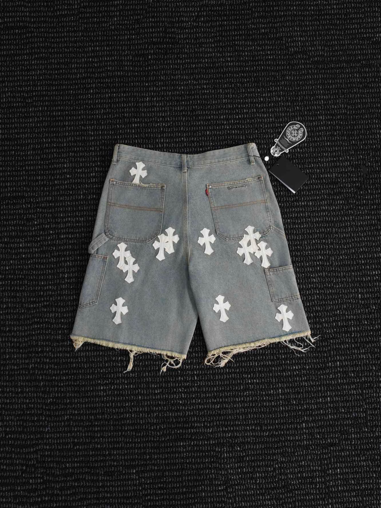 Authentic Chrome Hearts Chrome Hearts White Cross Denim Shorts â€“ front view